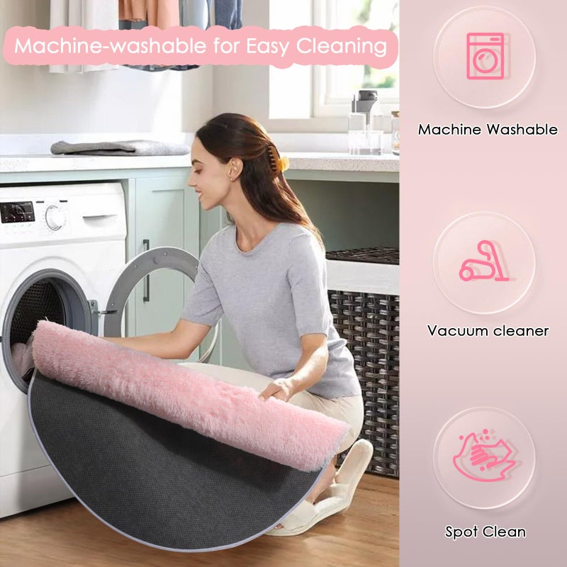 Amdrebio Light Pink Round Rug 4Ft for Girls Bedroom, Fluffy Circle Area Rugs for Kids Room Decor Aesthetic, Cute Shag Fuzzy Carpet for Nursery, Preppy Dorm, Classroom, Playroom, Teen, Baby, Washable - Image 3